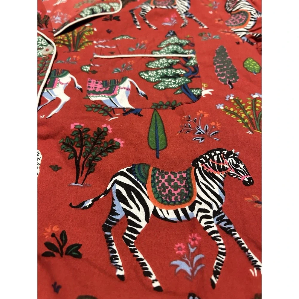Anthropologie Print Fresh Pajama Top Long Sleeve XS Zebra Antelope‎